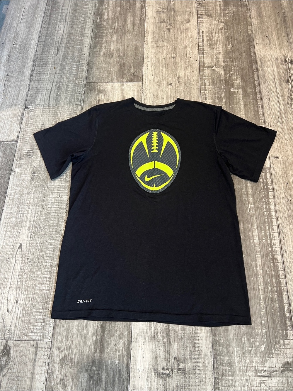 Nike Men’s Black Dri-FIT Football Logo Tee - Neon Yellow Accent Size Medium